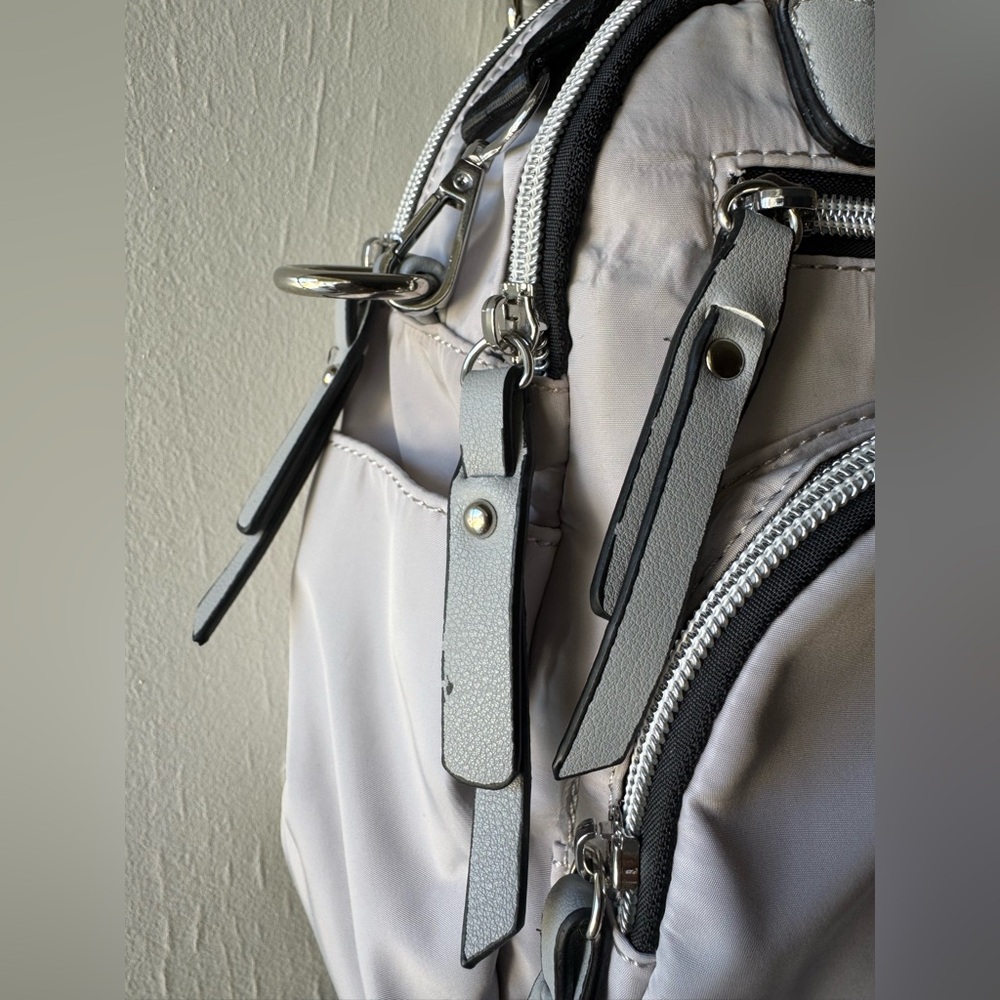 Coco + Carmen Light Gray Mini Backpack with Front Zip Pockets - Picture 9 of 9